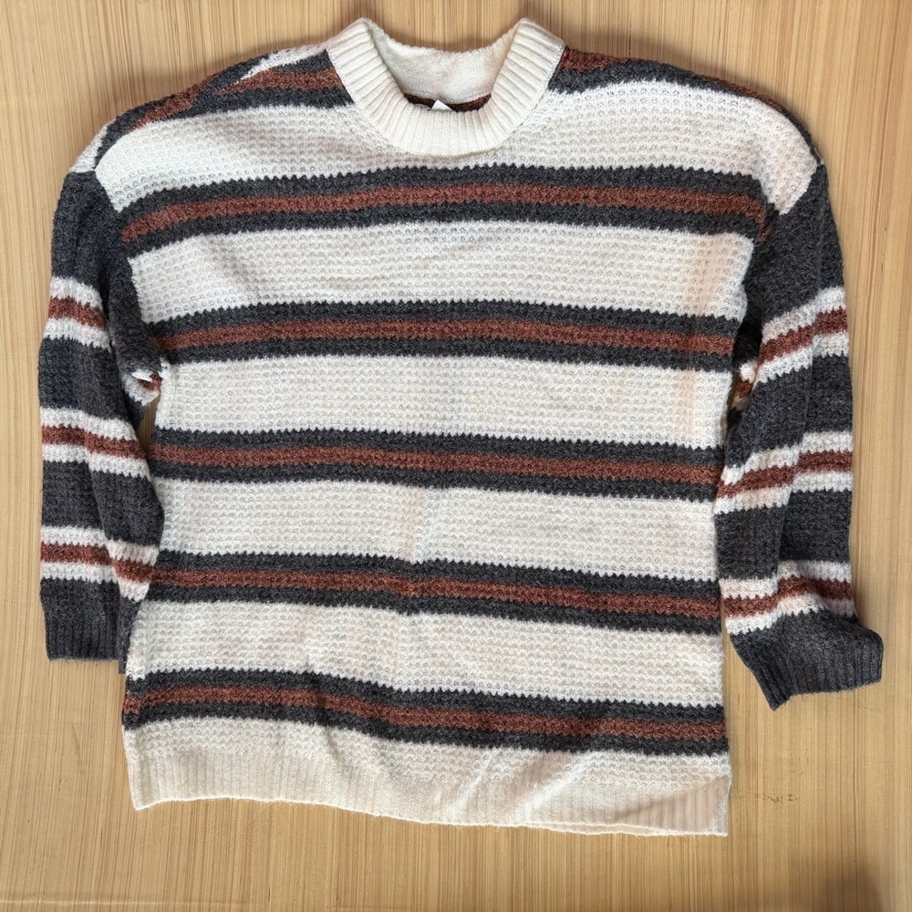 American Eagle Striped Sweater - Cream, Gray, and Brown